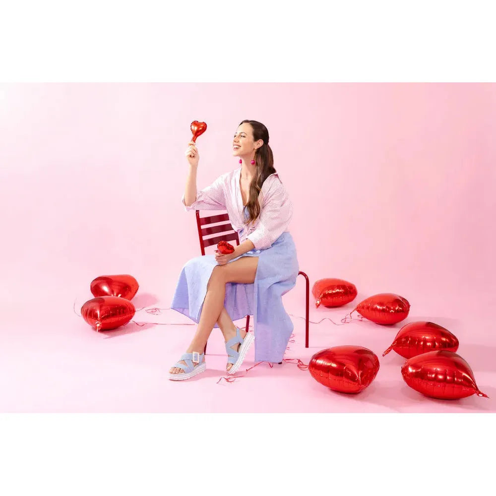 Remonte D3N51-10 ladies aqua suede touch fastening sandals with open toes, comfy straps, and white soles, surrounded by red heart-shaped balloons.