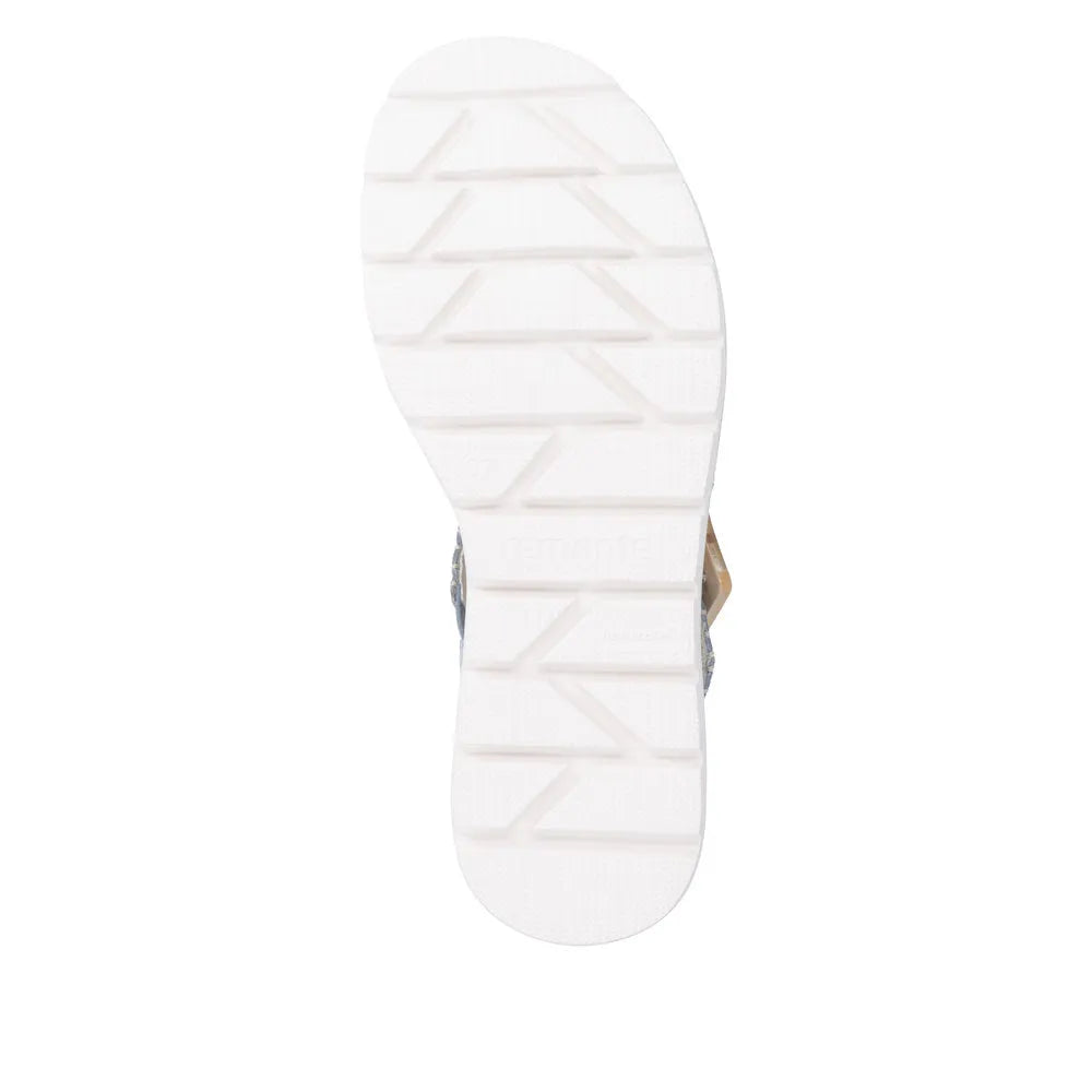 Remonte D3N51-10 women's aqua suede touch fastening sandals with white rubber sole.