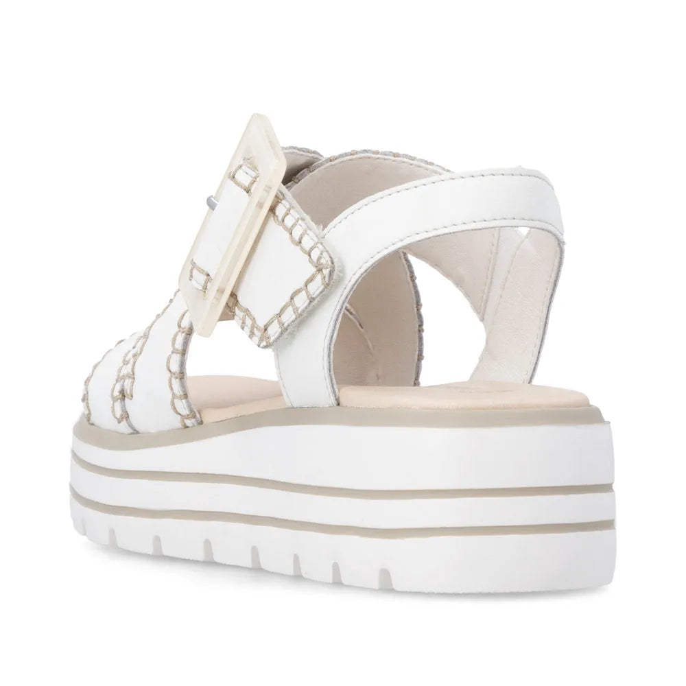 Remonte D3N51-80 women's off white leather sandals with touch fastening strap and chunky platform sole.