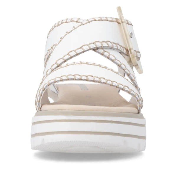 Remonte D3N51-80 women's off-white leather sandals with touch fastening straps and platform sole.