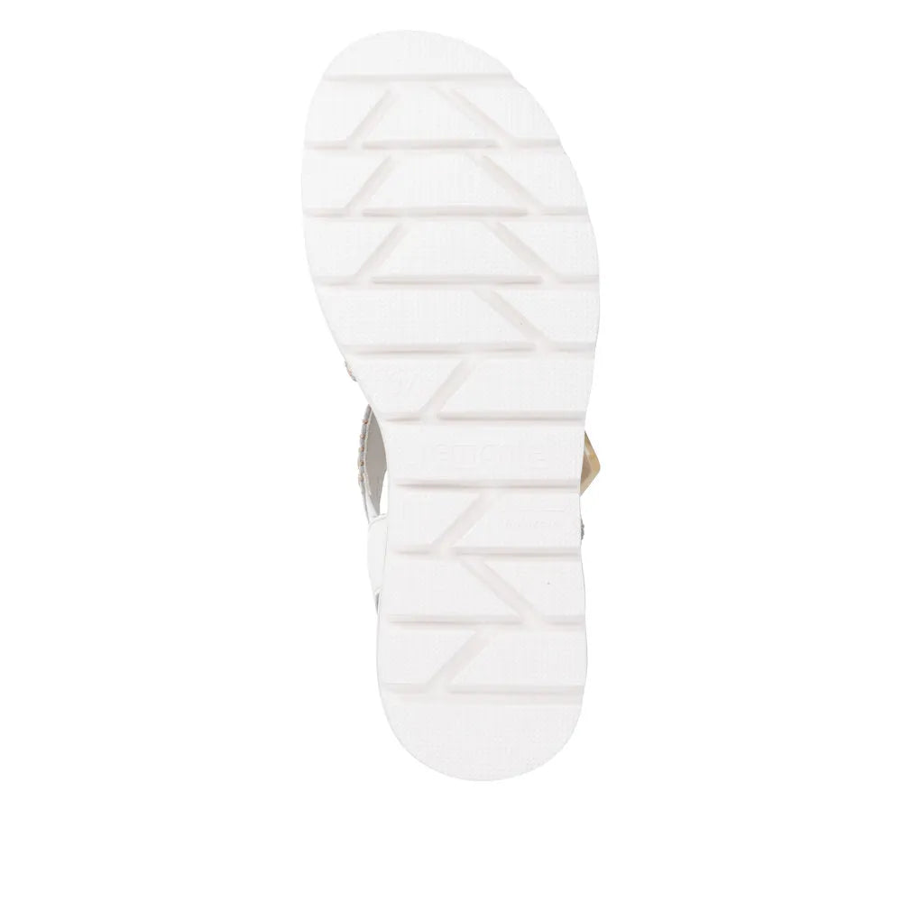 Remonte D3N51-80 women’s off-white leather touch-fastening sandals with chunky sole and open toe design.