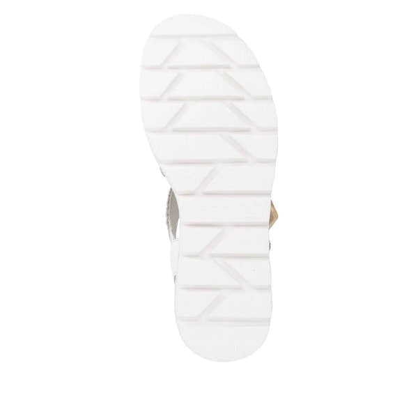 Remonte D3N51-80 women’s off-white leather touch-fastening sandals with chunky sole and open toe design.