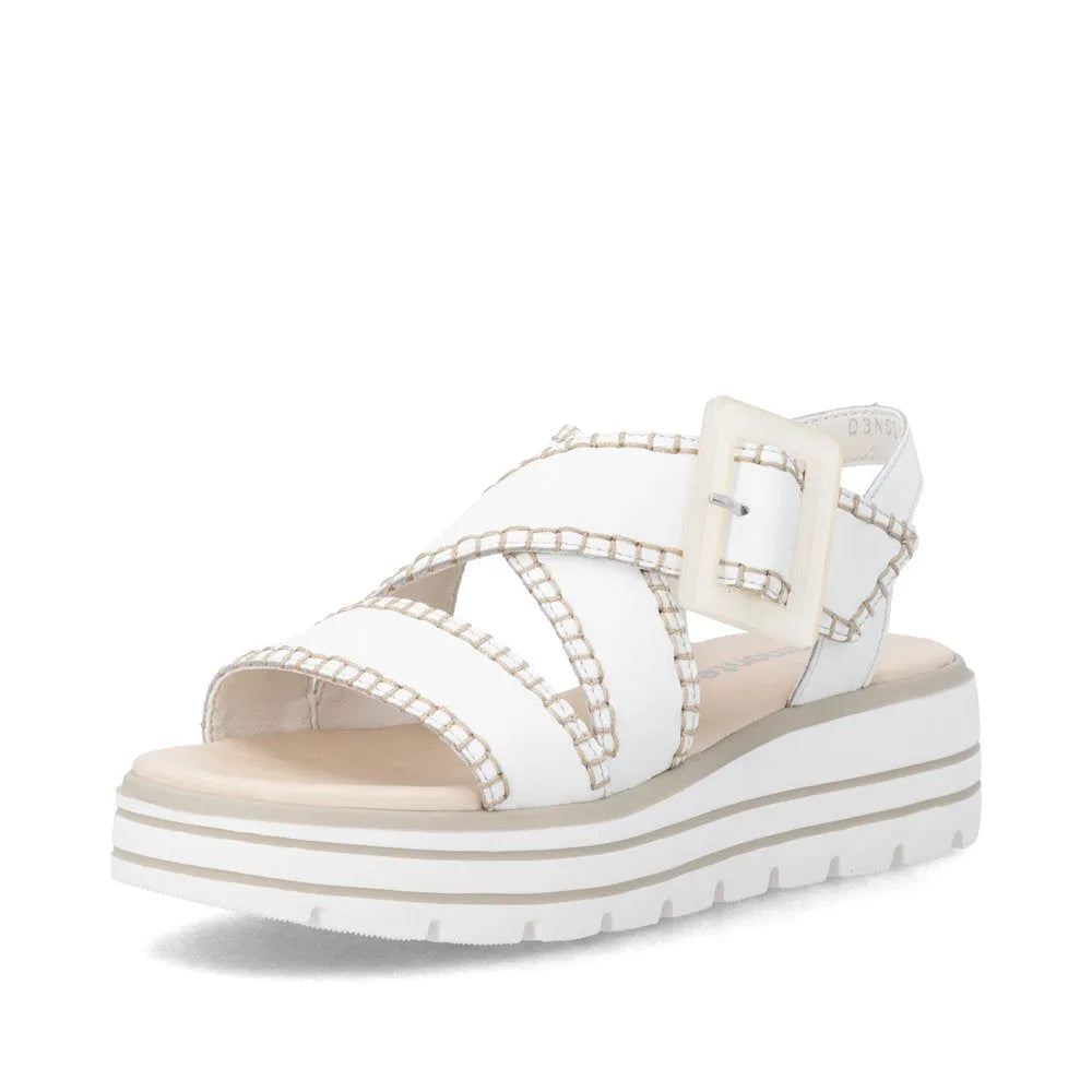 Remonte D3N51-80 women's off-white leather sandals with touch fastenings, chunky sole, and reference to elegant summer footwear.