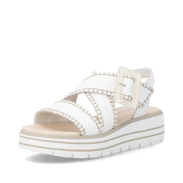 Remonte D3N51-80 women's off-white leather sandals with touch fastenings, chunky sole, and reference to elegant summer footwear.