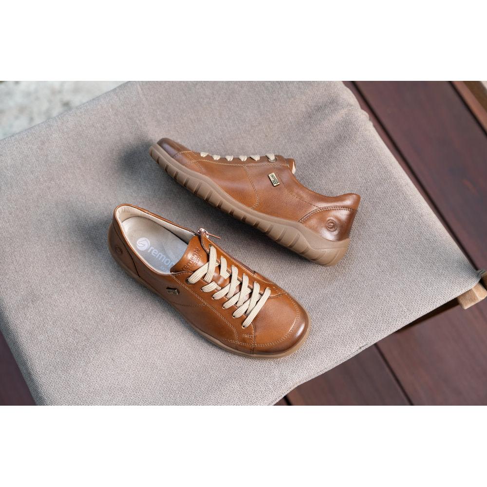 Remonte D3T00-24 women's wide brown leather water resistant zip & lace shoes, additional product view 1.