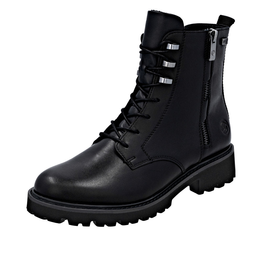 Remonte D8656-00 women's wide black leather water resistant front zip ankle boots, additional product view 1.