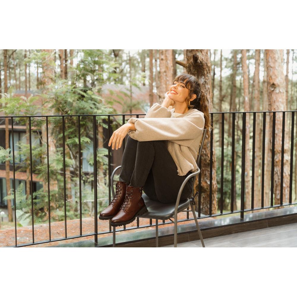 Remonte D8656-25 women's wide brown leather water resistant zip & lace ankle boots, additional product view 1.