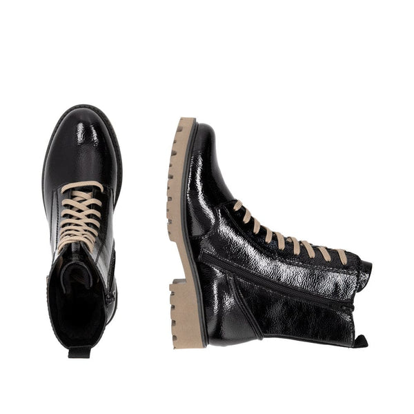 Remonte D8663-00 Ladies Black Patent Leather Zip & Lace Ankle Boots-elevate your sole
