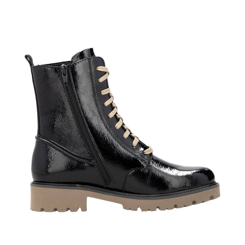 Remonte D8663-00 Ladies Black Patent Leather Zip & Lace Ankle Boots-elevate your sole