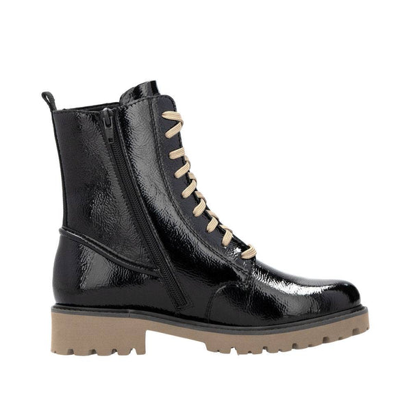 Remonte D8663-00 Ladies Black Patent Leather Zip & Lace Ankle Boots-elevate your sole