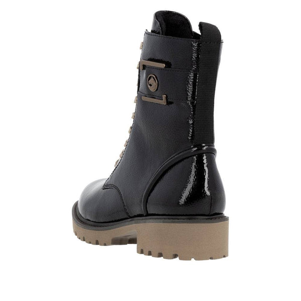 Remonte D8663-00 Ladies Black Patent Leather Zip & Lace Ankle Boots-elevate your sole