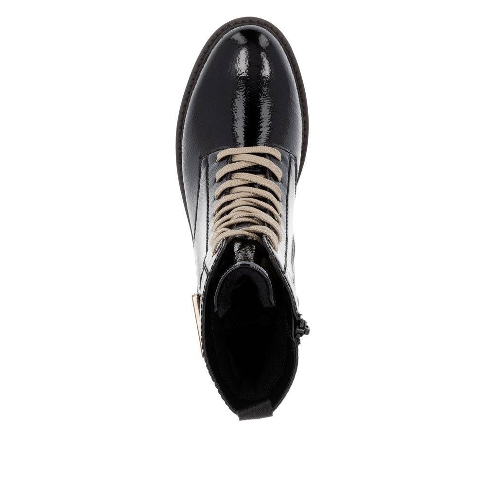 Remonte D8663-00 Ladies Black Patent Leather Zip & Lace Ankle Boots-elevate your sole