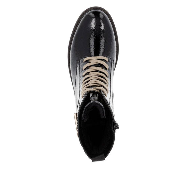 Remonte D8663-00 Ladies Black Patent Leather Zip & Lace Ankle Boots-elevate your sole