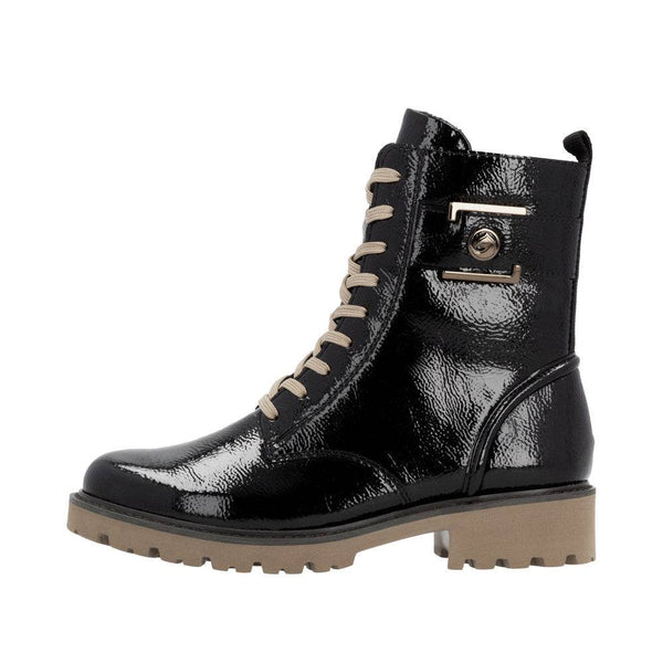 Remonte D8663-00 Ladies Black Patent Leather Zip & Lace Ankle Boots-elevate your sole