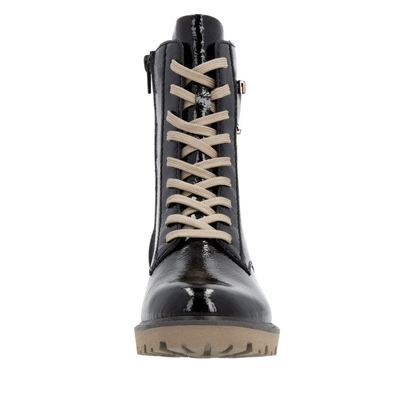 Remonte D8663-00 Ladies Black Patent Leather Zip & Lace Ankle Boots-elevate your sole