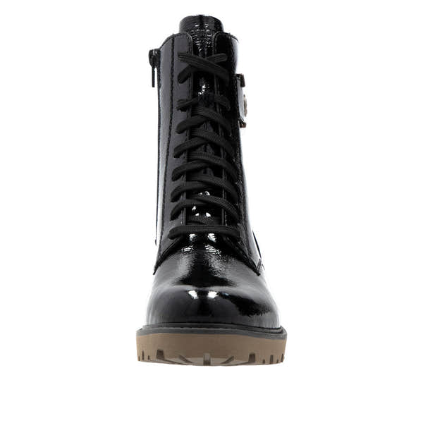 Remonte D8663-00 Ladies Black Patent Leather Zip & Lace Ankle Boots-elevate your sole