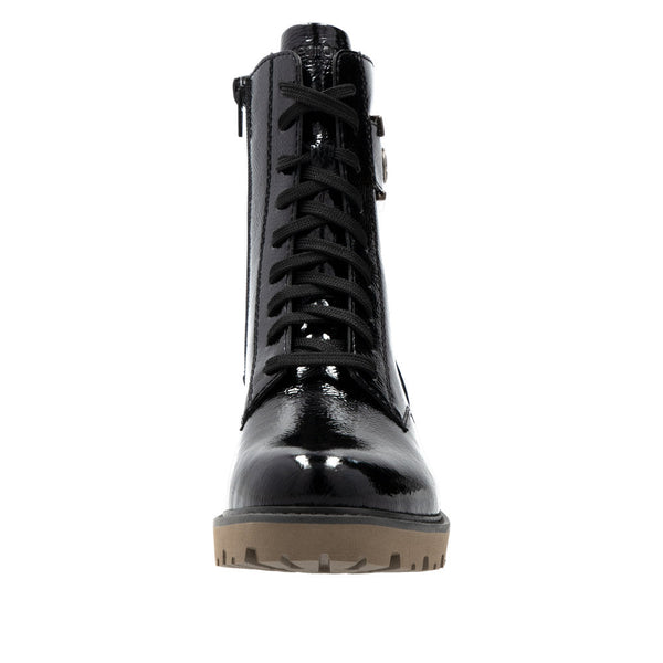 Remonte D8663-00 Ladies Black Patent Leather Zip & Lace Ankle Boots-elevate your sole