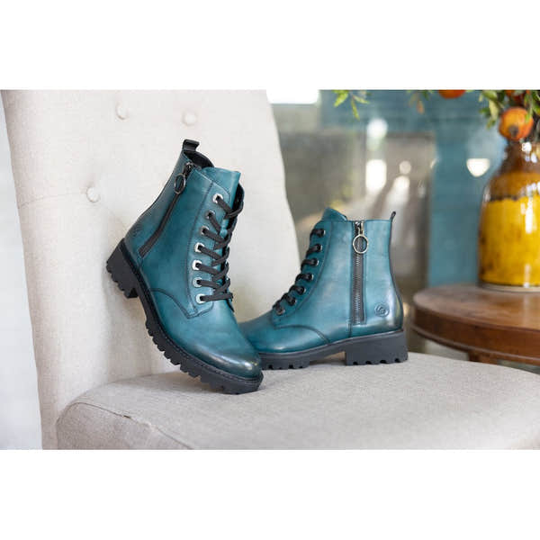 Remonte D8671-12 women's petrol leather zip & lace ankle boots, additional product view 1.