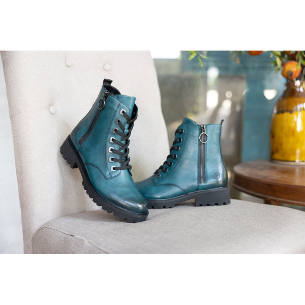 Remonte D8671-12 Ladies Petrol Leather Zip & Lace Ankle Boots-elevate your sole