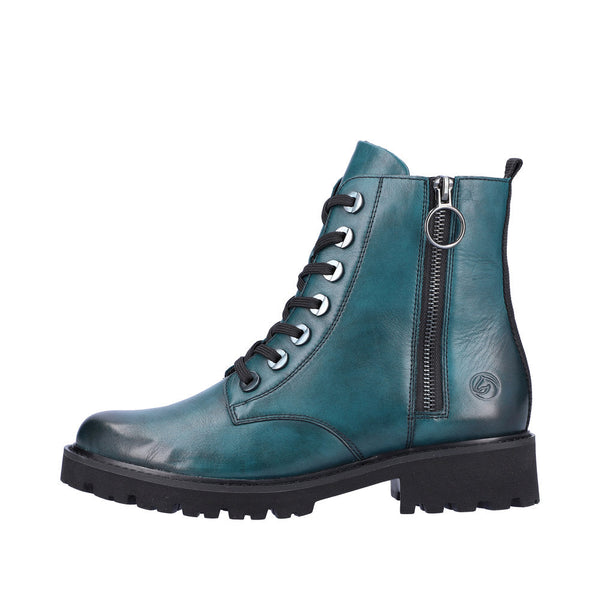 Remonte D8671-12 Ladies Petrol Leather Zip & Lace Ankle Boots-elevate your sole