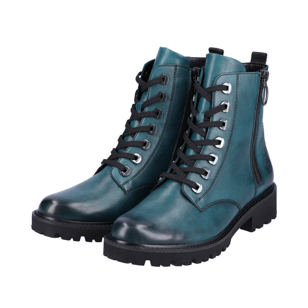 Remonte D8671-12 Ladies Petrol Leather Zip & Lace Ankle Boots-elevate your sole