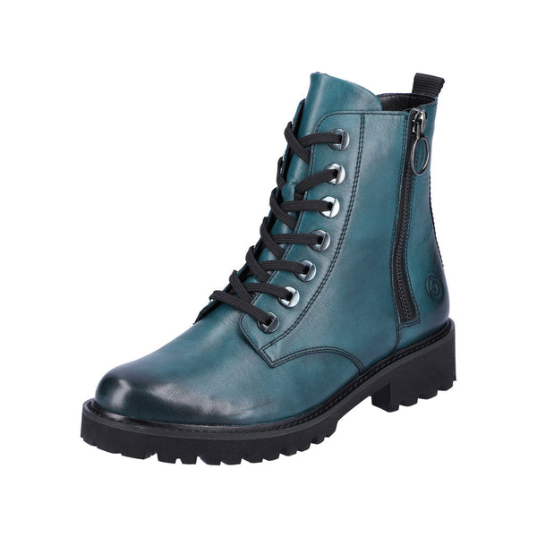 Remonte D8671-12 Ladies Petrol Leather Zip & Lace Ankle Boots-elevate your sole