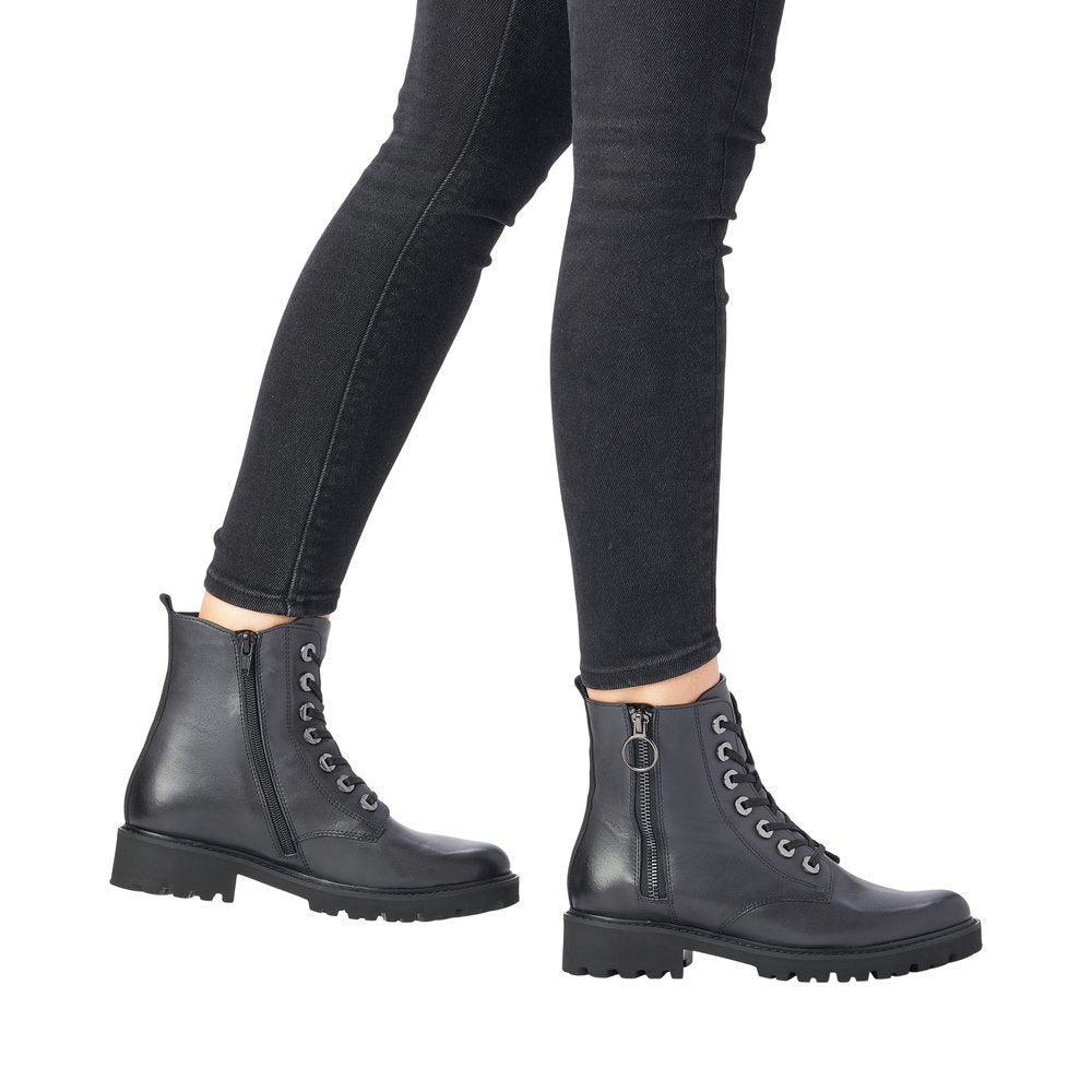 Remonte D8671-14 Ladies Navy Blue Leather Zip & Lace Ankle Boots-elevate your sole