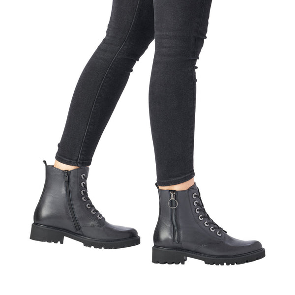 Remonte D8671-14 Ladies Navy Blue Leather Zip & Lace Ankle Boots-elevate your sole