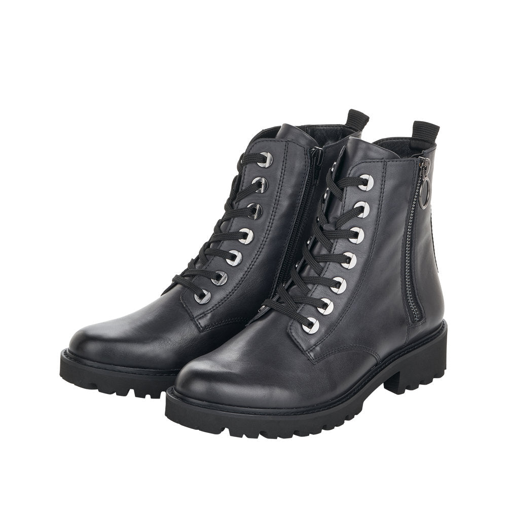 Remonte D8671-14 Ladies Navy Blue Leather Zip & Lace Ankle Boots-elevate your sole