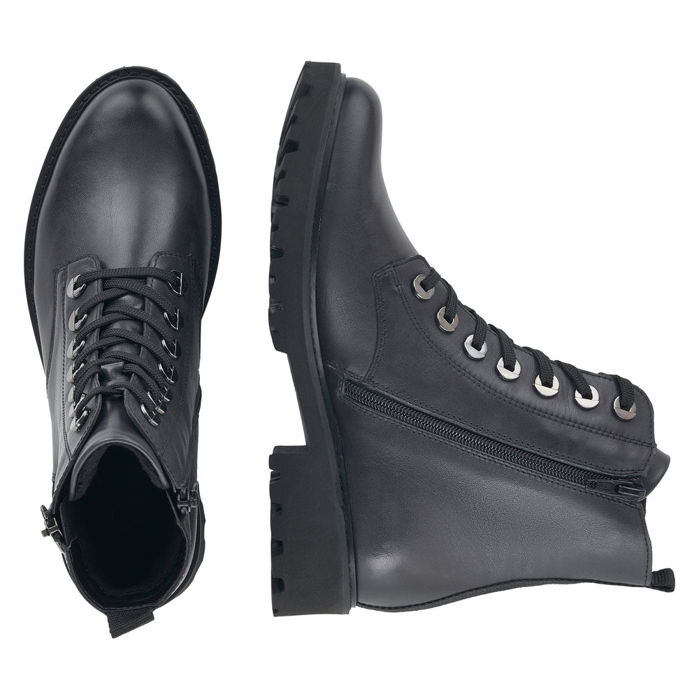 Remonte D8671-14 Ladies Navy Blue Leather Zip & Lace Ankle Boots-elevate your sole