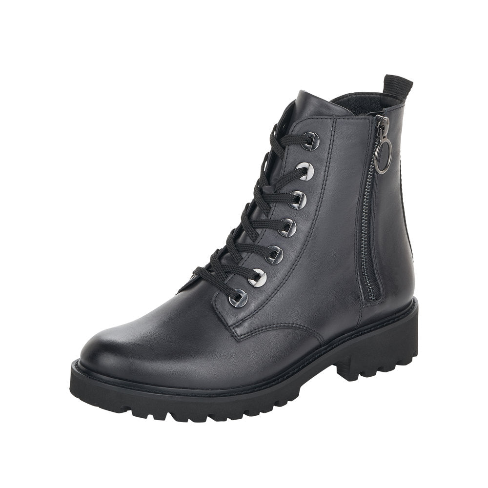 Remonte D8671-14 Ladies Navy Blue Leather Zip & Lace Ankle Boots-elevate your sole