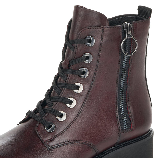 Remonte D8671-35 Ladies Burgundy Leather Zip & Lace Ankle Boots-elevate your sole