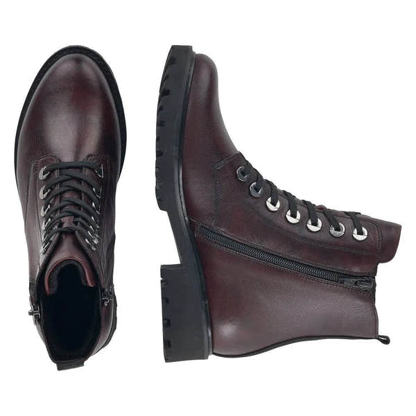 Remonte D8671-35 Ladies Burgundy Leather Zip & Lace Ankle Boots-elevate your sole