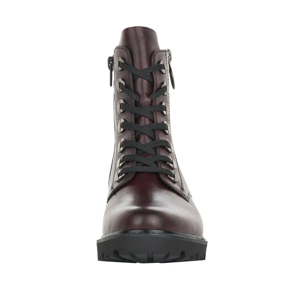 Remonte D8671-35 Ladies Burgundy Leather Zip & Lace Ankle Boots-elevate your sole