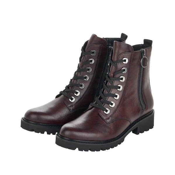 Remonte D8671-35 Ladies Burgundy Leather Zip & Lace Ankle Boots-elevate your sole