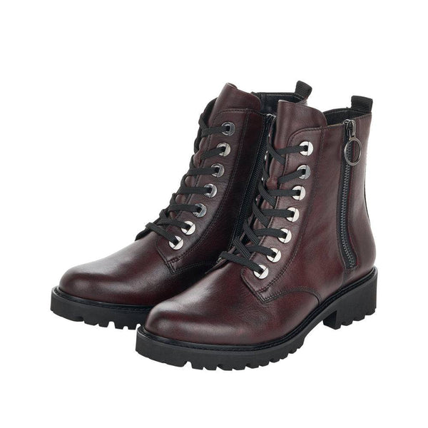 Remonte D8671-35 Ladies Burgundy Leather Zip & Lace Ankle Boots-elevate your sole