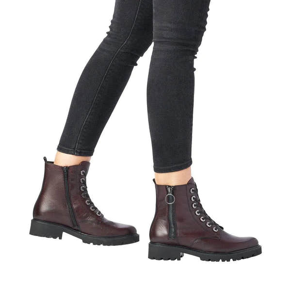 Remonte D8671-35 Ladies Burgundy Leather Zip & Lace Ankle Boots-elevate your sole