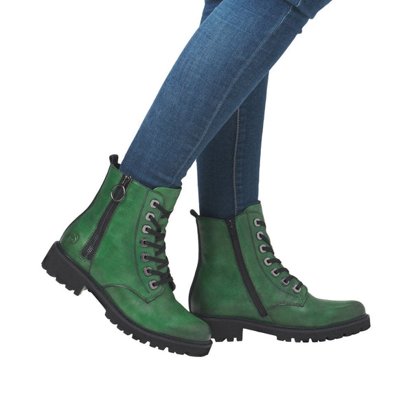 Remonte D8671-53 Ladies Green Leather Zip & Lace Ankle Boots-elevate your sole