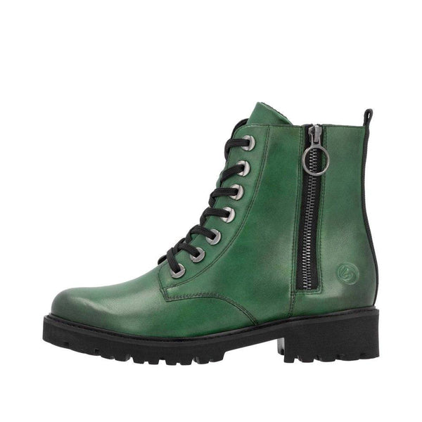Remonte D8671-53 Ladies Green Leather Zip Lace Ankle Boots
