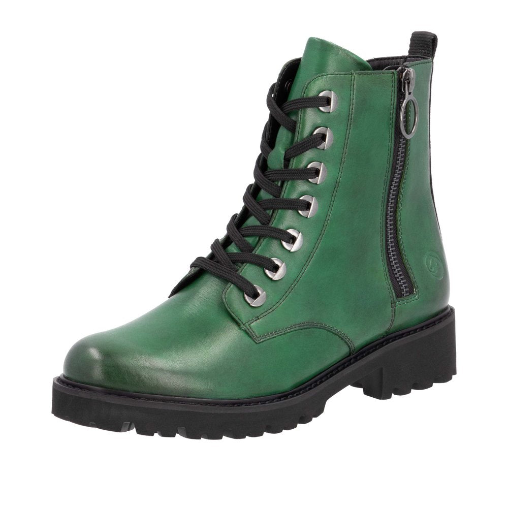 Remonte D8671-53 Ladies Green Leather Zip & Lace Ankle Boots-elevate your sole