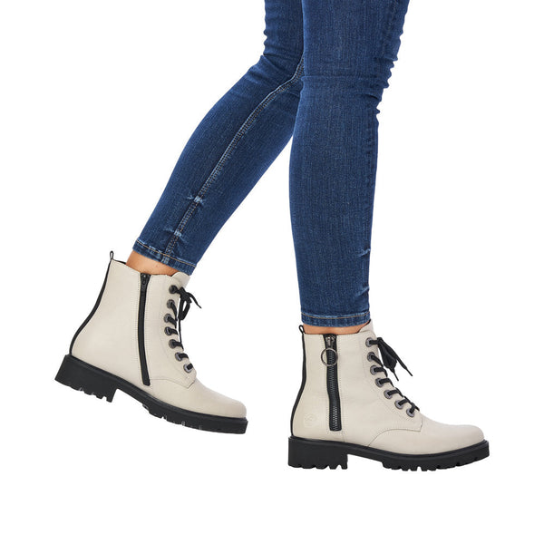 Remonte D8671-81 Ladies White Leather Zip & Lace Ankle Boots-elevate your sole
