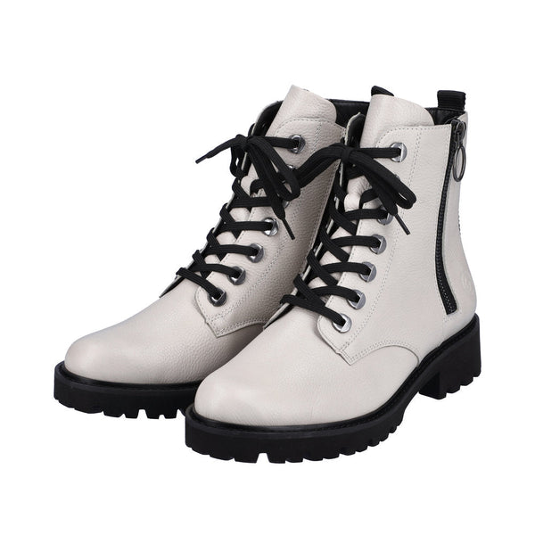 Remonte D8671-81 Ladies White Leather Zip & Lace Ankle Boots-elevate your sole