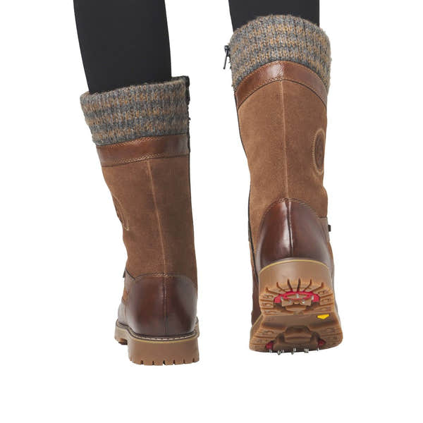 Remonte D9380-20 women's wide-fit brown suede, water-resistant mid-calf boots with zip and lace closure, rugged rubber sole.