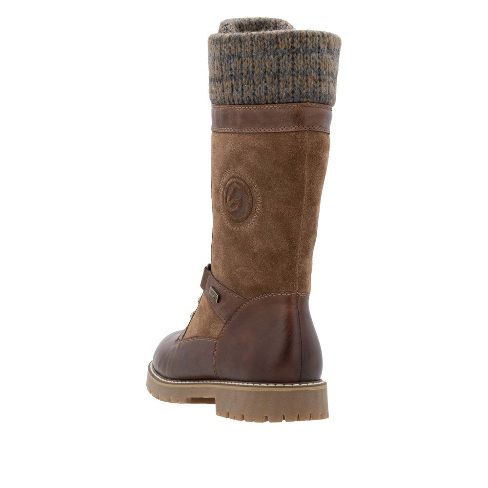 Remonte D9380-20 women's wide-fit brown suede water-resistant mid-calf boots with zip and lace details.