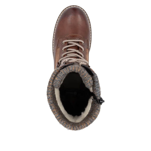 Remonte D9380-20 women's wide brown suede water-resistant mid-calf boots with lace and zip closure, fleece lining, and rugged sole.