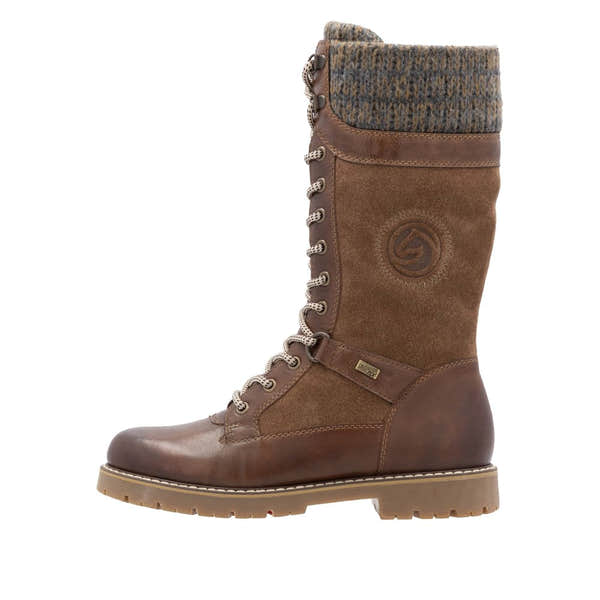 Remonte D9380-20 women's wide brown suede water-resistant mid-calf boots with lace and zip closure.