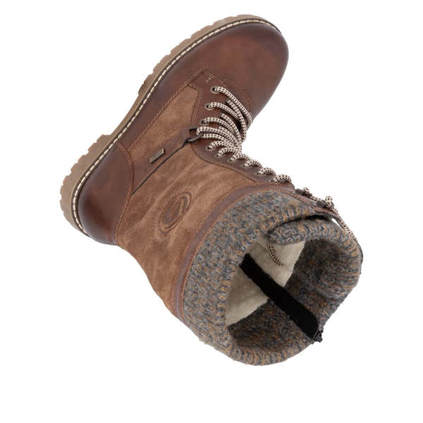 Remonte D9380-20 women's wide-fit brown suede water-resistant mid-calf boots with laces, zipper, and cozy lining.
