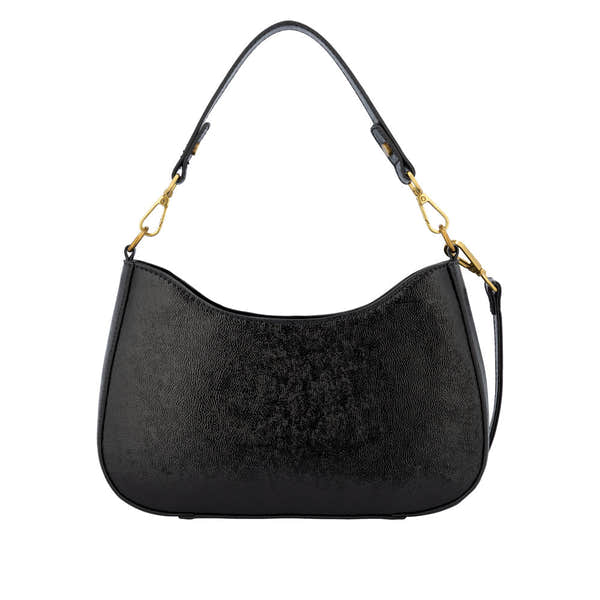 Remonte Q0721-02 women's black leather handbag with gold-tone hardware and adjustable strap.