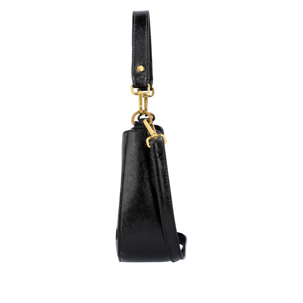 Remonte Q0721-02 Ladies Black Handbag with gold-tone hardware and adjustable strap, sleek design, and spacious interior.