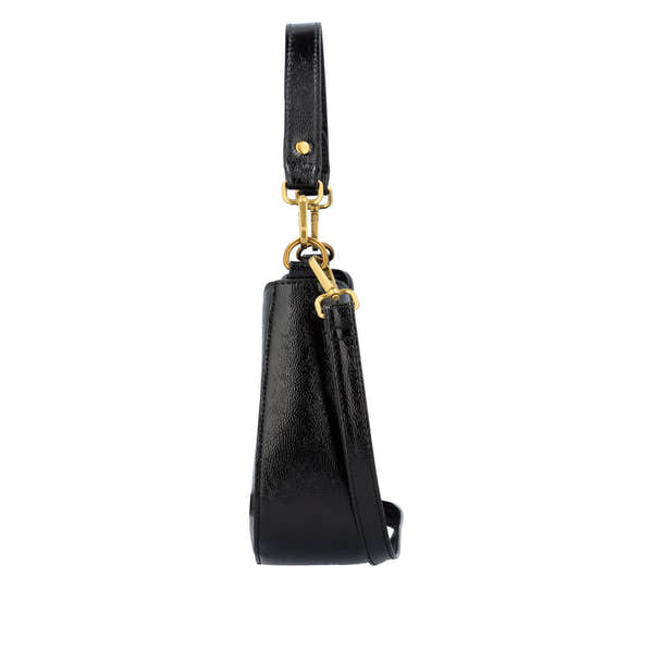 Remonte Q0721-02 Ladies Black Handbag with gold-tone hardware and adjustable strap, sleek design, and spacious interior.